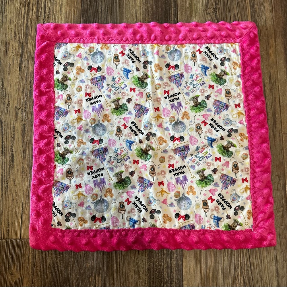 Handmade baby girl Disneyland security blanket hot pink lovey